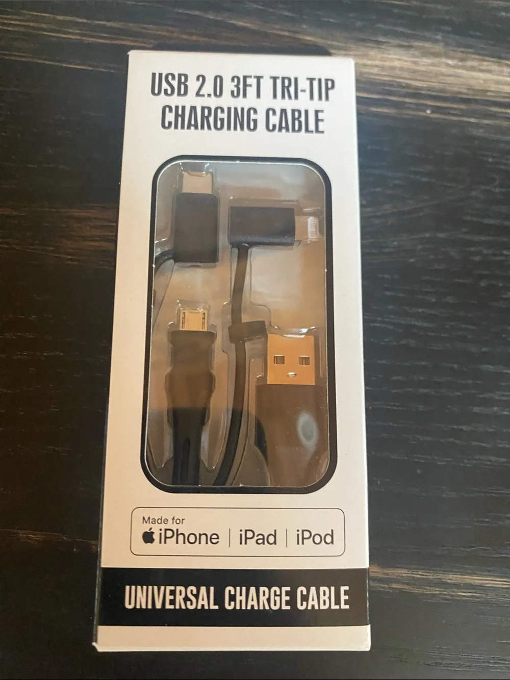 USB 2.0 3ft Tri-Tip Charging Cable - Black